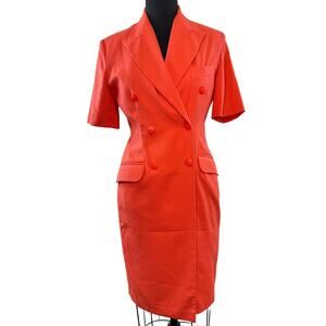 VINTAGE Rodier Coral Orange Blazer Dress Peak Lapel Double Breasted 38 FRANCE